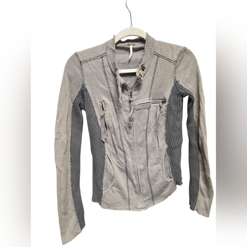 Free People Moto Sweater Knit Zip Jacket Sz.XS Grey